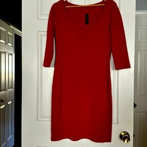ST. JOHN Red Dress, 3/4 sleeves Size 10 NWWT gorgeous luxury!
